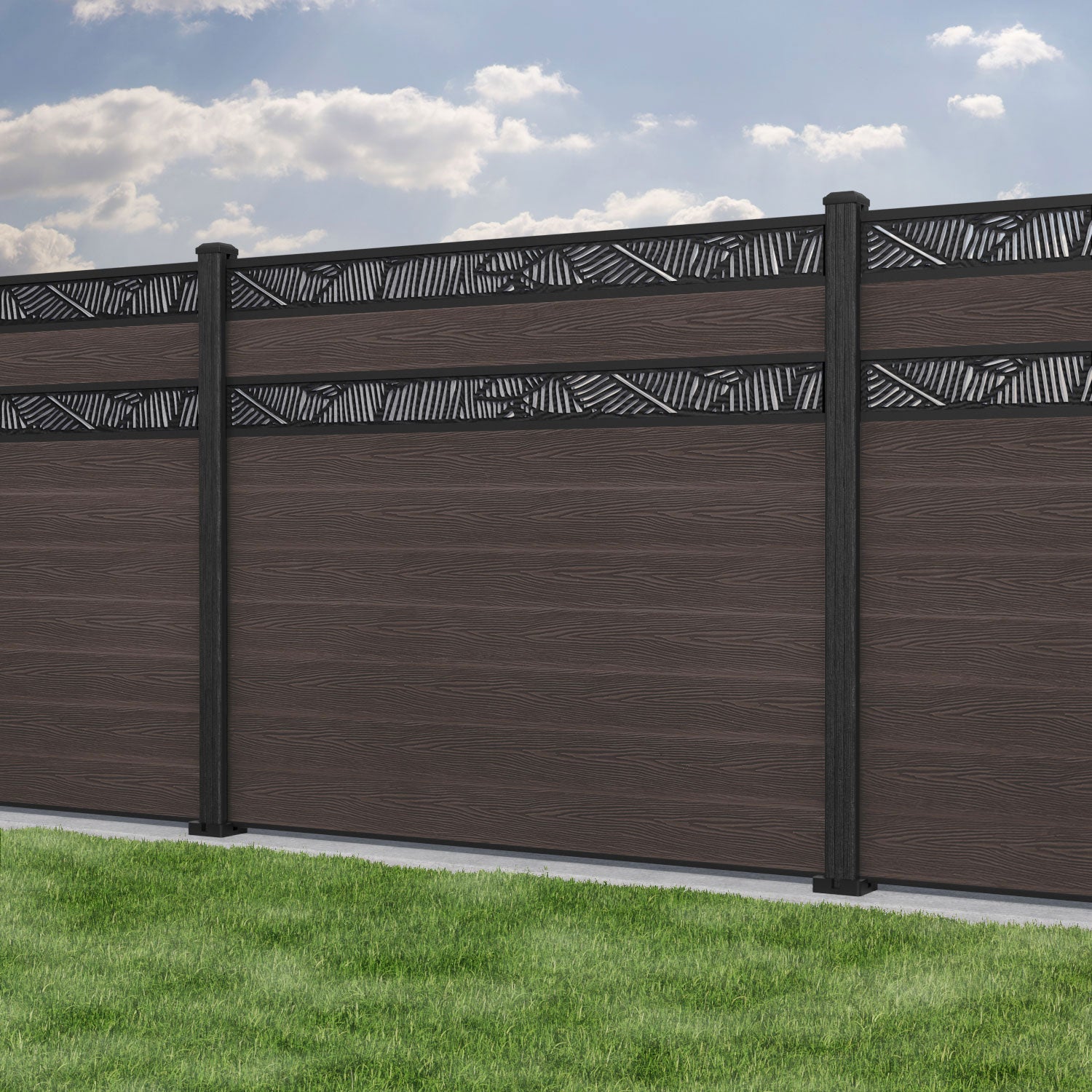 Classic Feather Split Screen Fence Panel - Mid Brown - with our composite posts