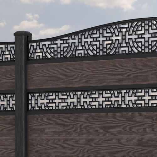 Classic Kumo Curved Top Split Screen Fence Panel - Mid Brown - with our composite posts