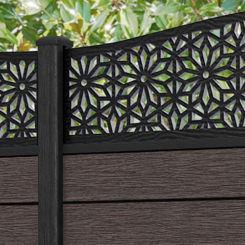 Fusion Narwa Curved Top Fence Panel - Mid Brown - with our composite posts