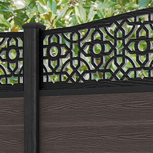 Classic Nabila Curved Top Fence Panel - Mid Brown - with our composite posts