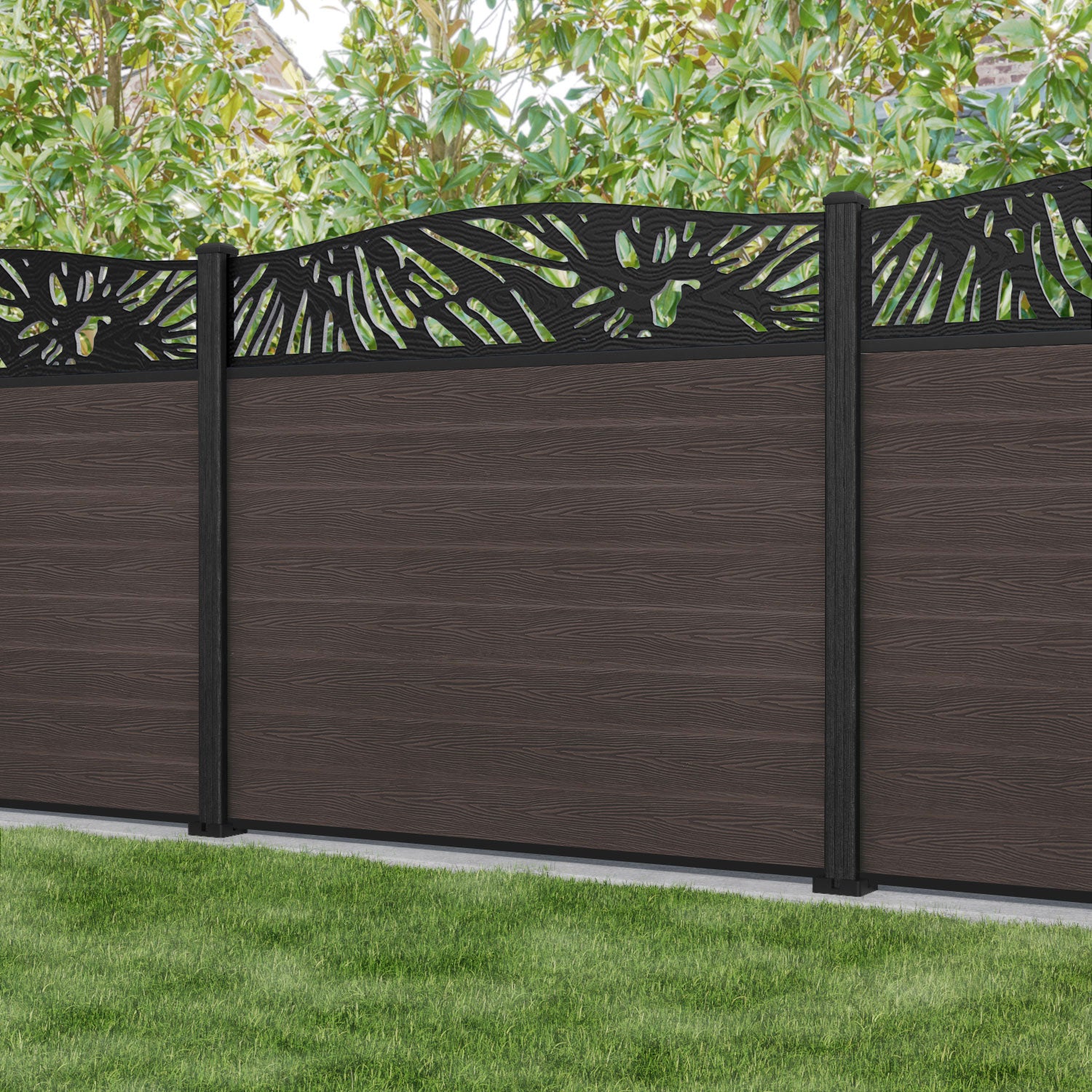 Classic Poppy Curved Top Fence Panel - Mid Brown - with our composite posts