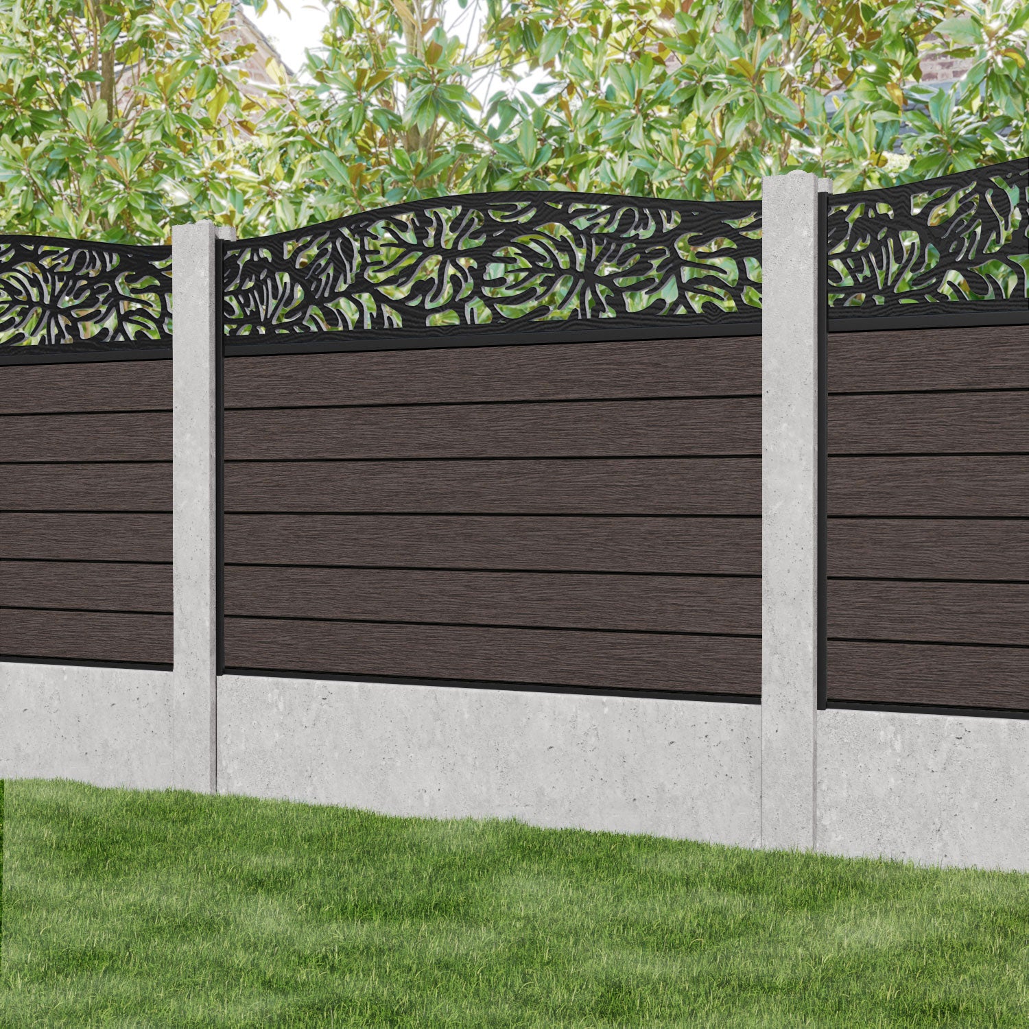 Fusion Botanic Curved Top Fence Panel - Mid Brown - for existing concrete posts