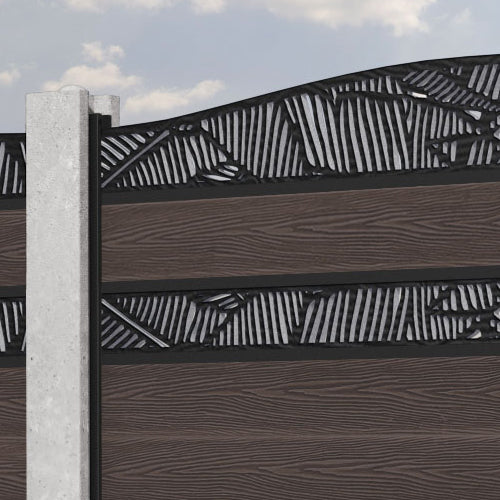 Classic Feather Curved Top Split Screen Fence Panel - Mid Brown - for existing concrete posts