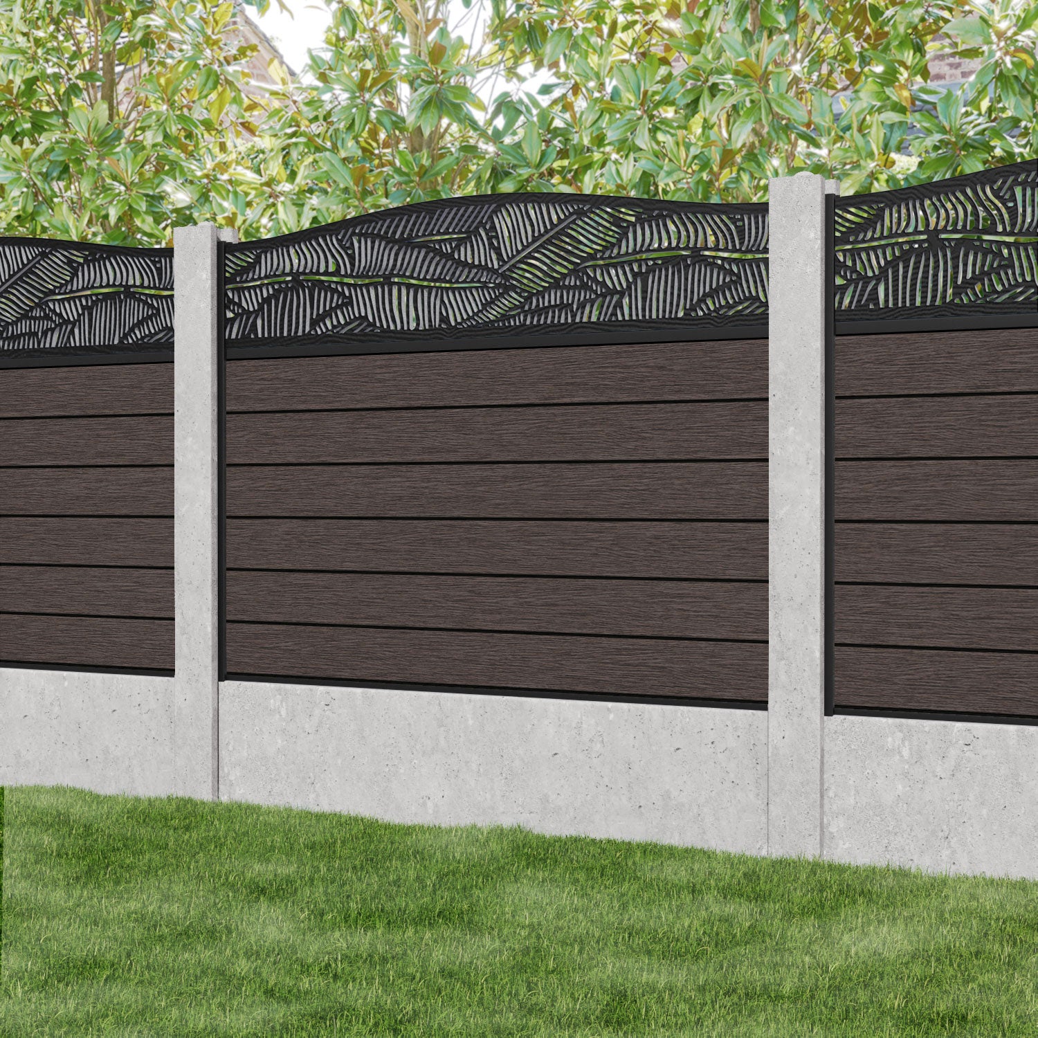 Fusion Feather Curved Top Fence Panel - Mid Brown - for existing concrete posts