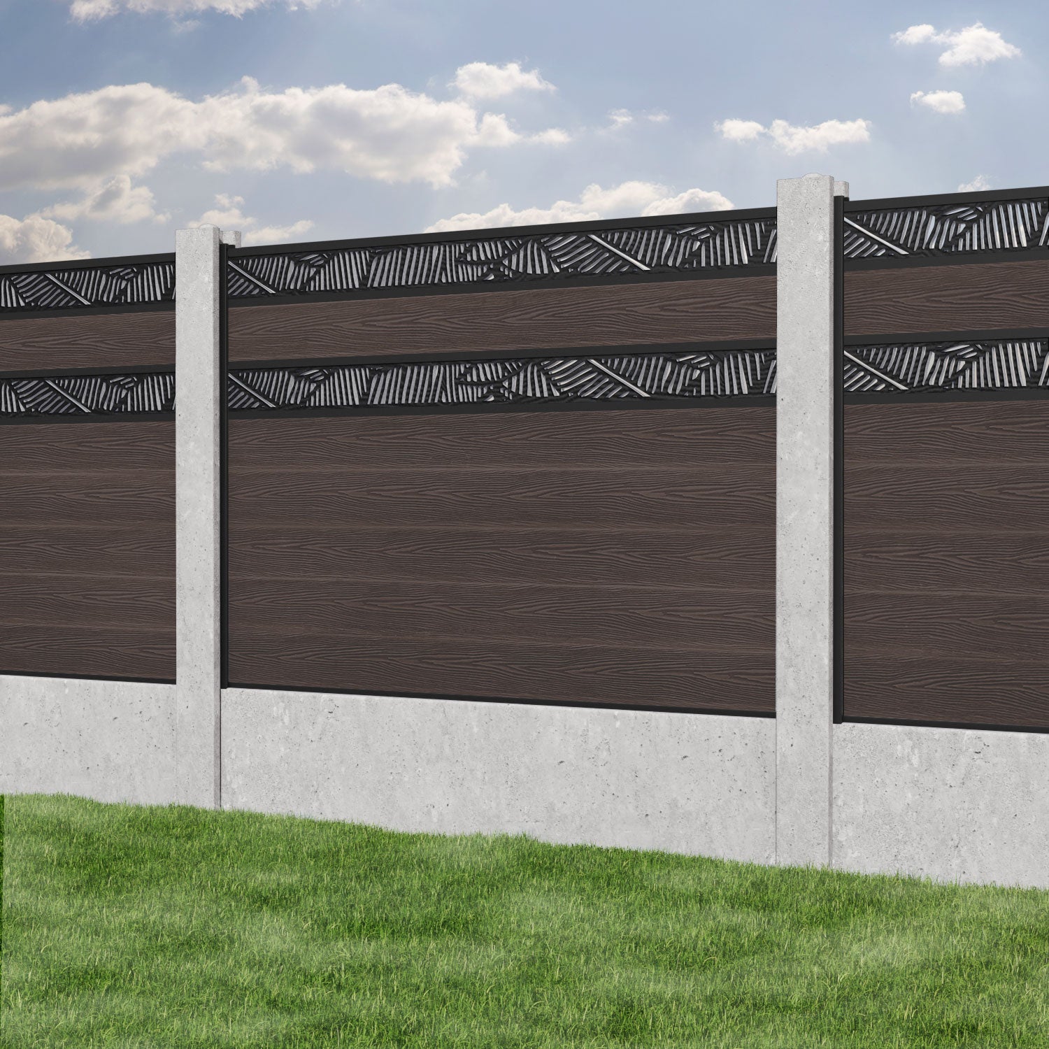 Classic Feather Split Screen Fence Panel - Mid Brown - for existing concrete posts