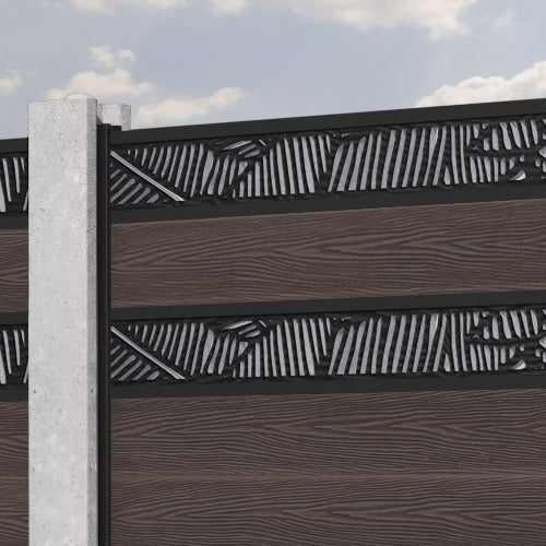 Classic Feather Split Screen Fence Panel - Mid Brown - for existing concrete posts