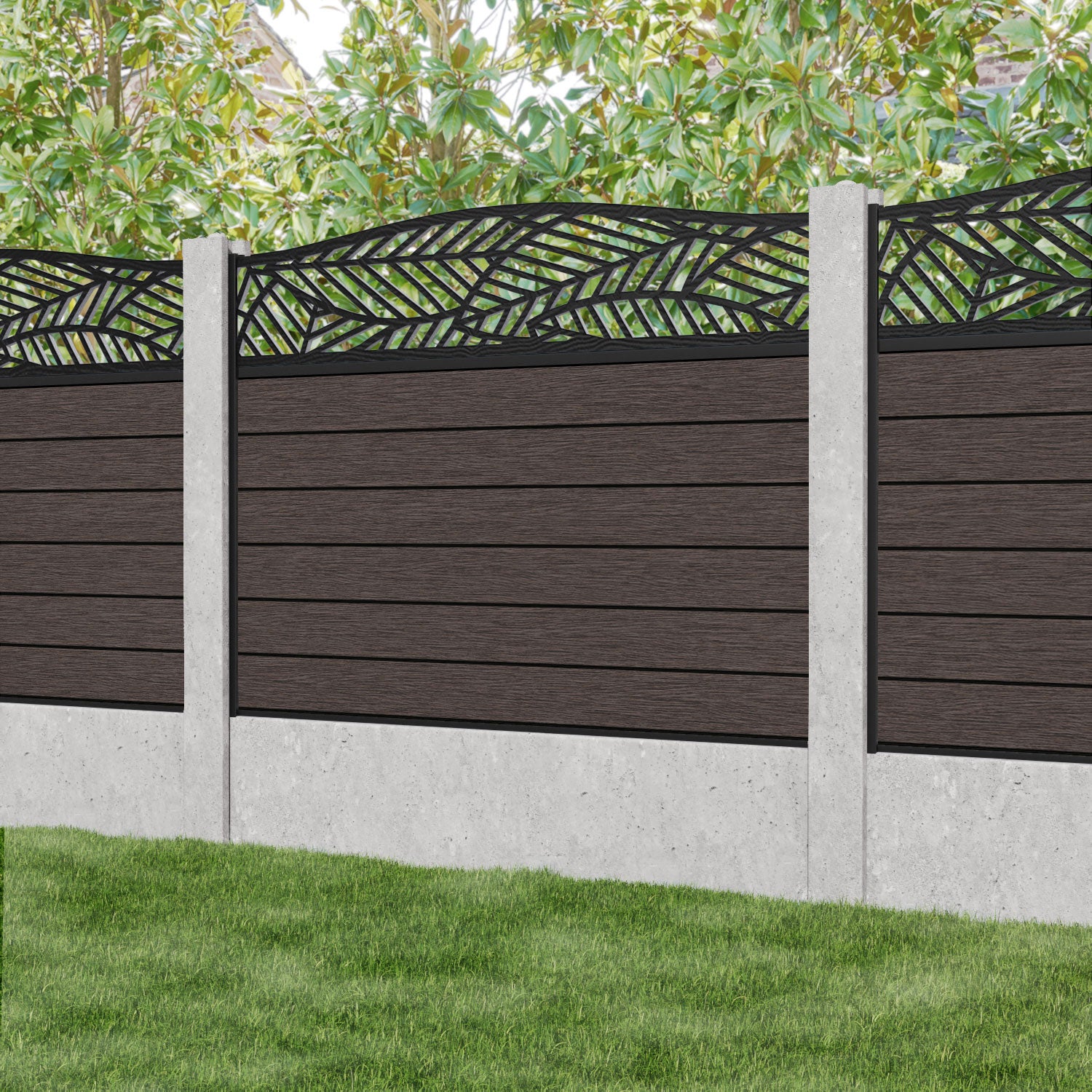 Fusion Habitat Curved Top Fence Panel - Mid Brown - for existing concrete posts