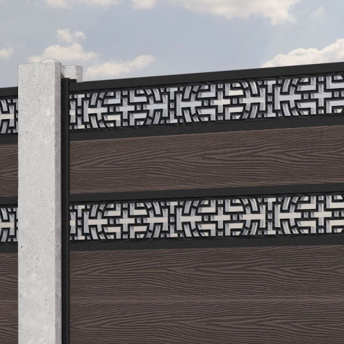Classic Kumo Split Screen Fence Panel - Mid Brown - for existing concrete posts