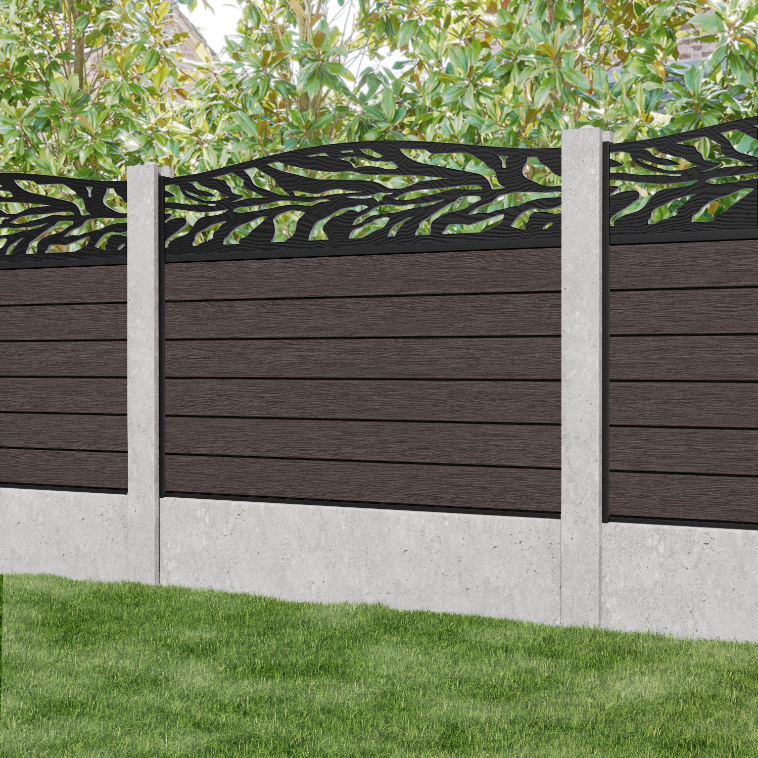 Fusion Malawi Curved Top Fence Panel - Mid Brown - for existing concrete posts