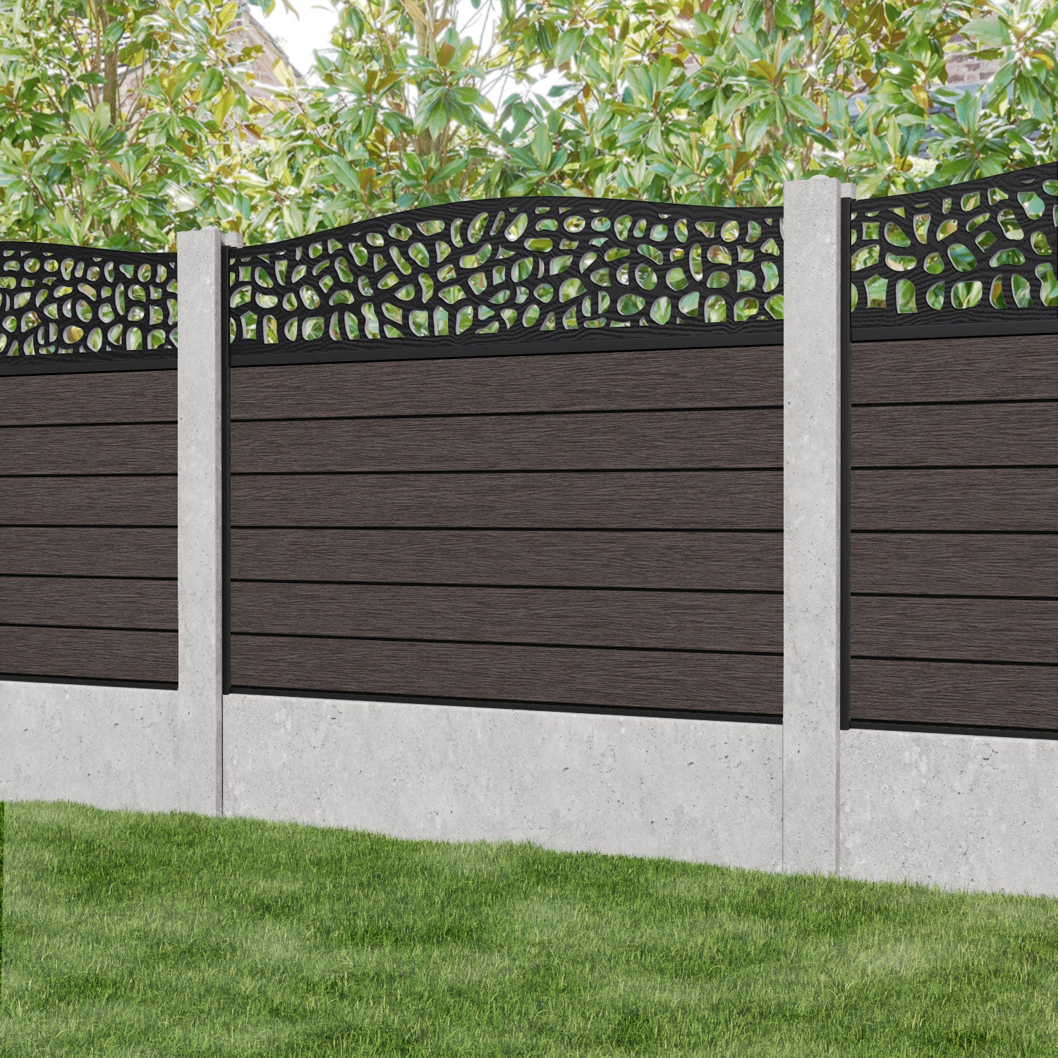 Fusion Pebble Curved Top Fence Panel - Mid Brown - for existing concrete posts