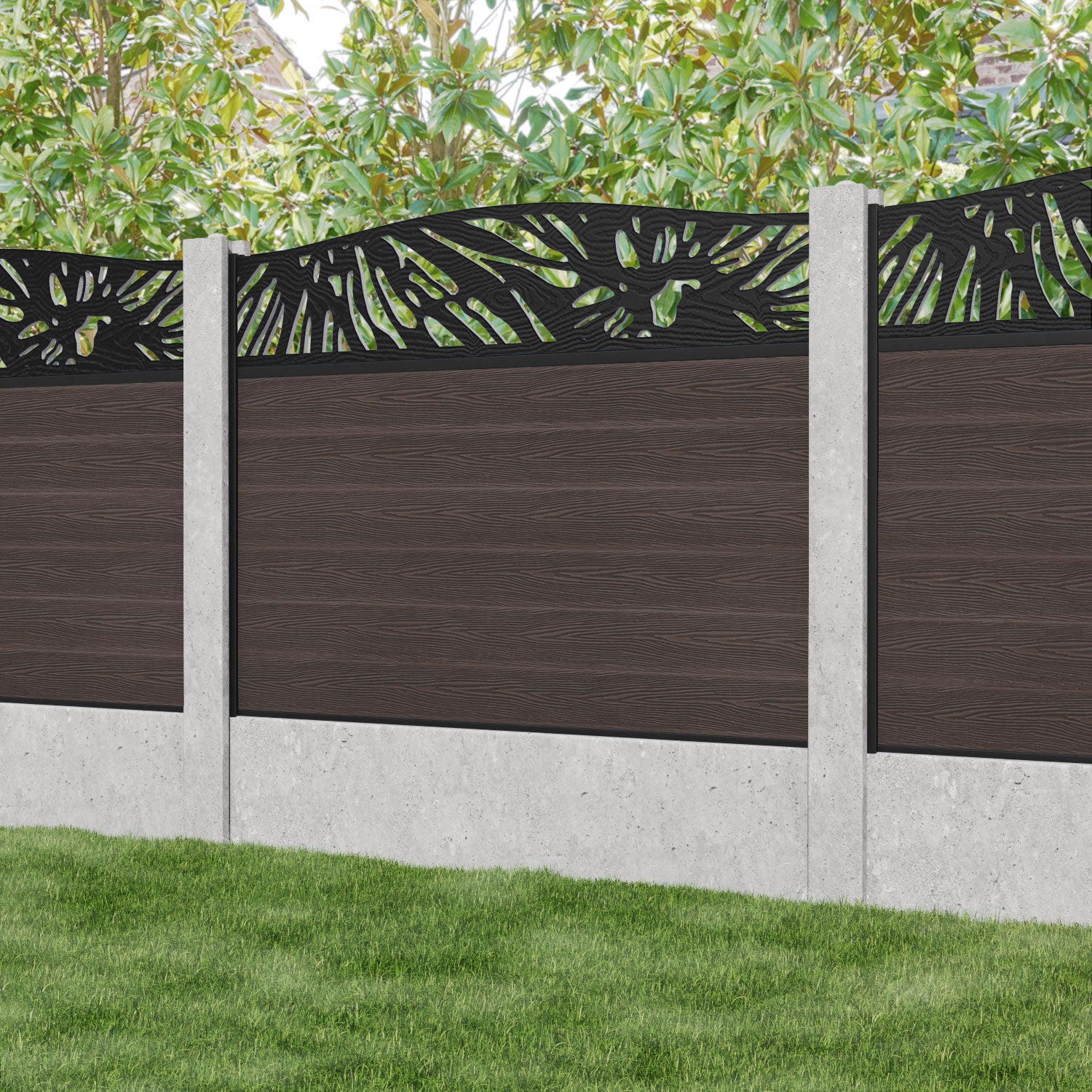 Classic Poppy Curved Top Fence Panel - Mid Brown - for existing concrete posts