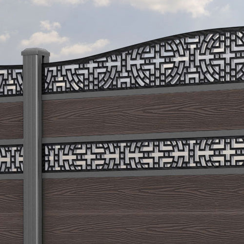 Classic Kumo Curved Top Split Screen Fence Panel - Mid Brown - with our aluminium posts