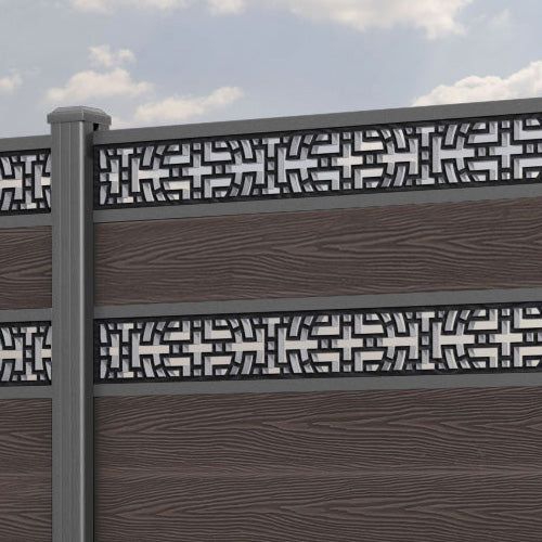 Classic Kumo Split Screen Fence Panel - Mid Brown - with our aluminium posts