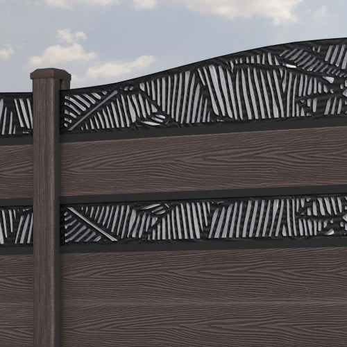 Classic Feather Curved Top Split Screen Fence Panel - Mid Brown - with our composite posts