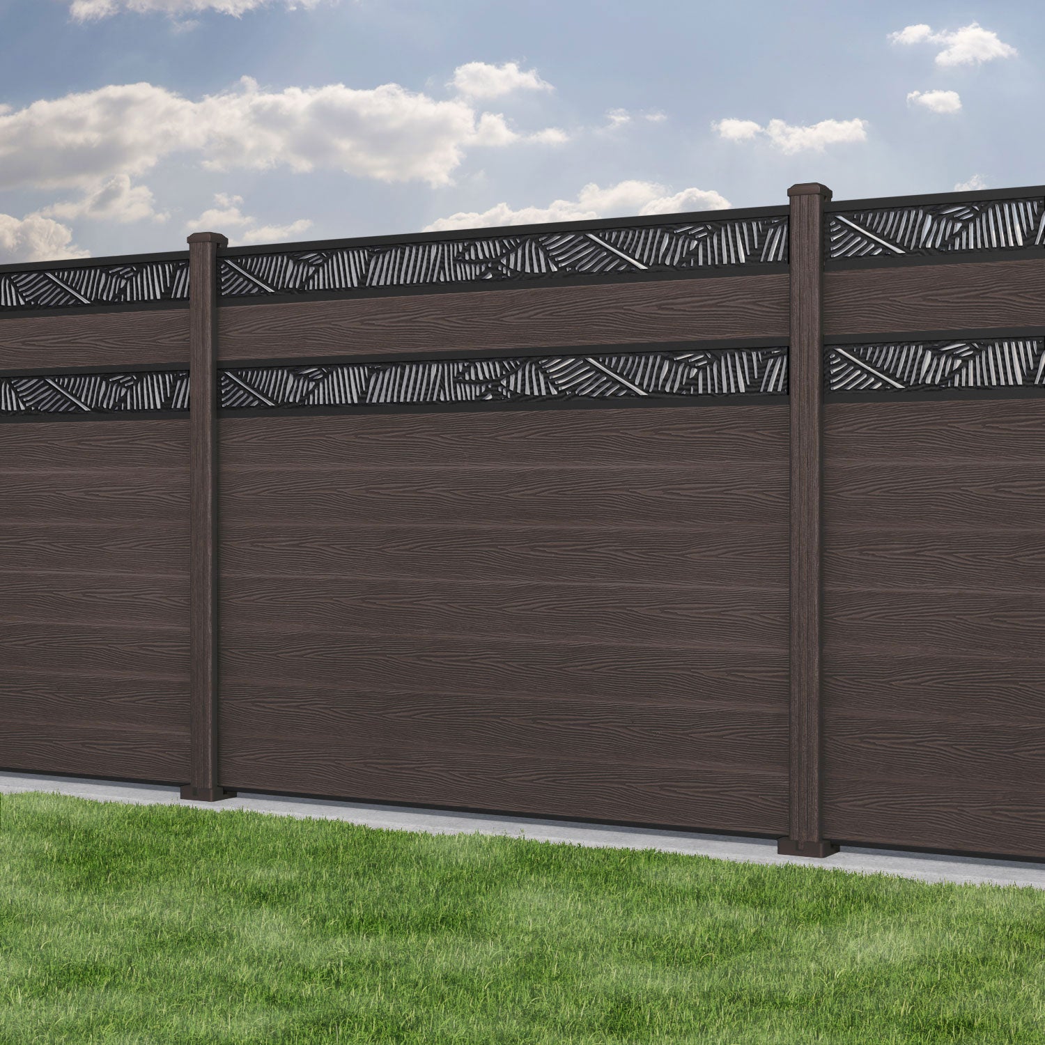 Classic Feather Split Screen Fence Panel - Mid Brown - with our composite posts