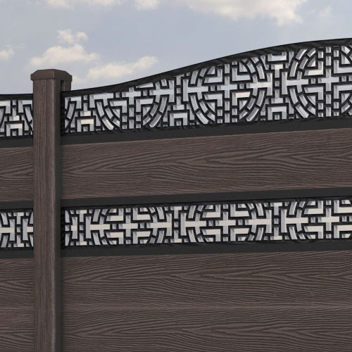 Classic Kumo Curved Top Split Screen Fence Panel - Mid Brown - with our composite posts