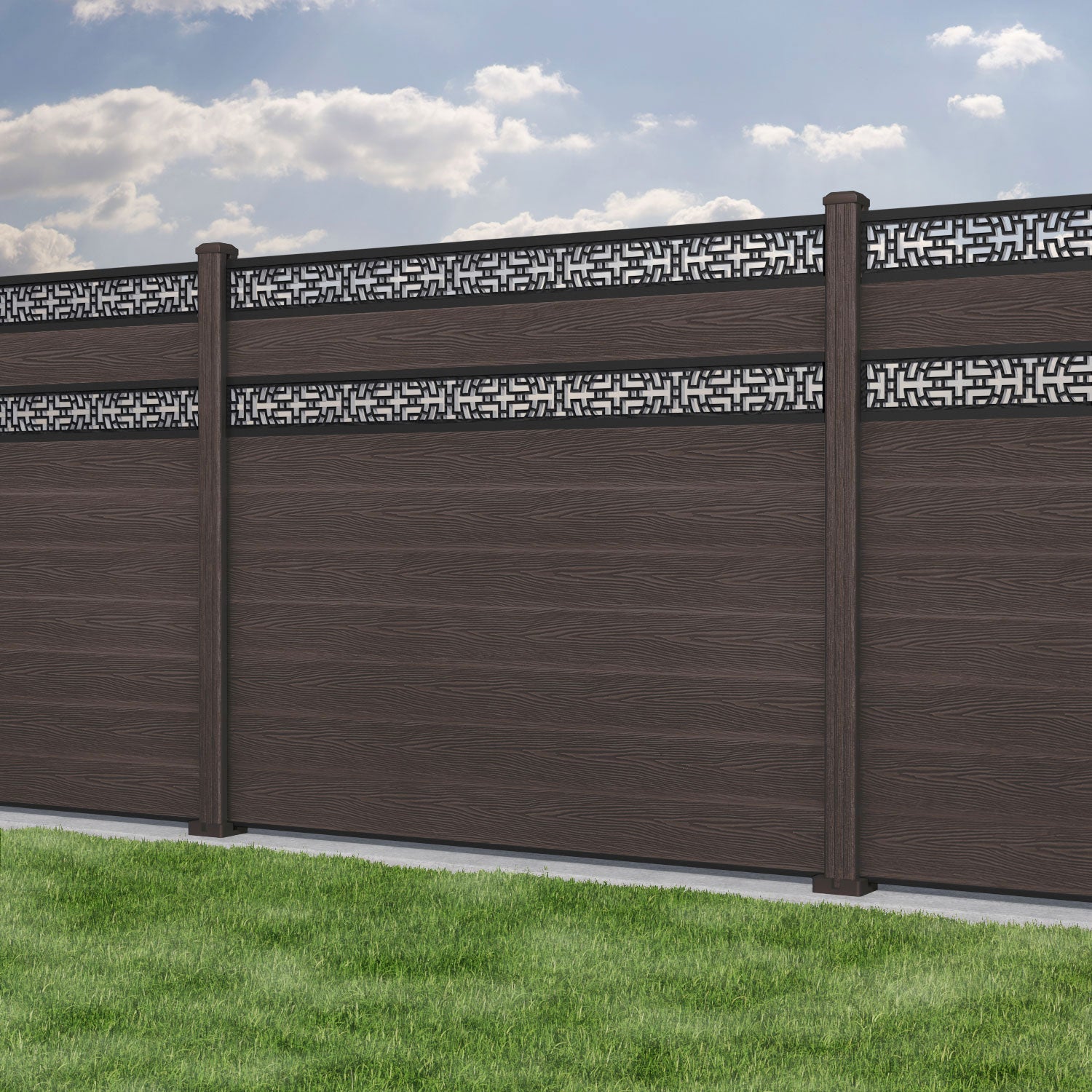 Classic Kumo Split Screen Fence Panel - Mid Brown - with our composite posts
