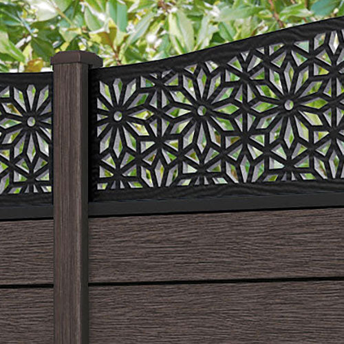 Fusion Narwa Curved Top Fence Panel - Mid Brown - with our composite posts