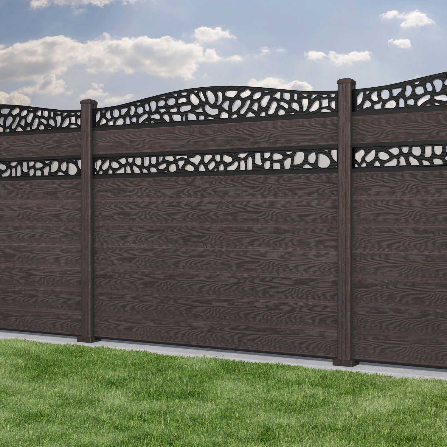Classic Pebble Curved Top Split Screen Fence Panel - Mid Brown - with our composite posts
