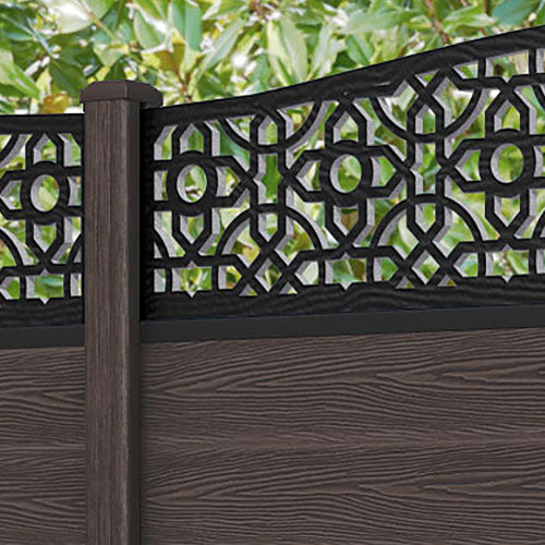Classic Nabila Curved Top Fence Panel - Mid Brown - with our composite posts