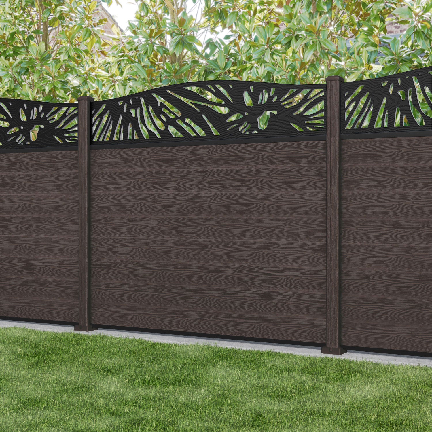 Classic Poppy Curved Top Fence Panel - Mid Brown - with our composite posts