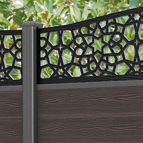 Classic Nazira Curved Top Fence Panel - Mid Brown - with our aluminium posts