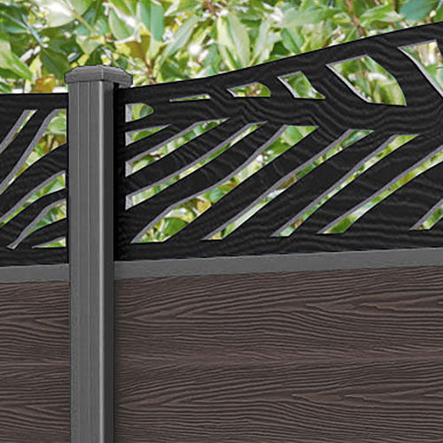 Classic Palm Curved Top Fence Panel - Mid Brown - with our aluminium posts