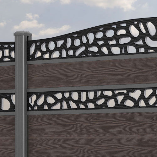 Classic Pebble Curved Top Split Screen Fence Panel - Mid Brown - with our aluminium posts