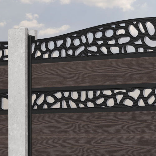 Classic Pebble Curved Top Split Screen Fence Panel - Mid Brown - for existing concrete posts