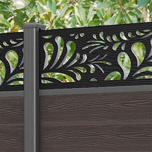 Classic Petal Fence Panel - Mid Brown - with our aluminium posts