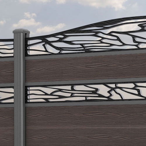 Classic Shatter Curved Top Split Screen Fence Panel - Mid Brown - with our aluminium posts