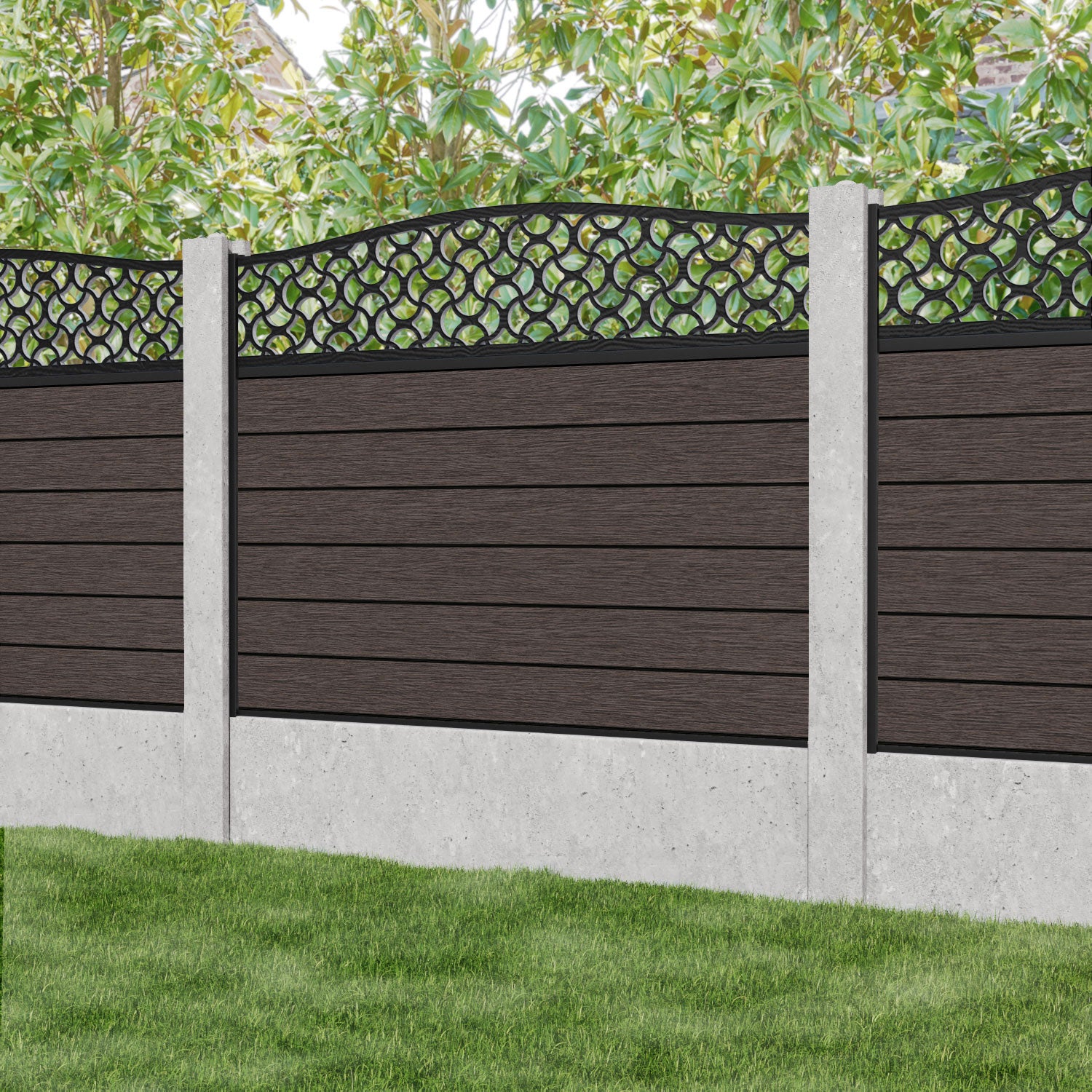 Fusion Vida Curved Top Fence Panel - Mid Brown - for existing concrete posts