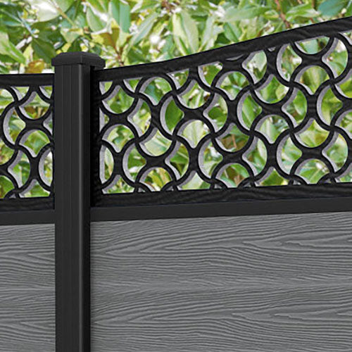 Classic Vida Curved Top Fence Panel - Mid Grey - with our aluminium posts