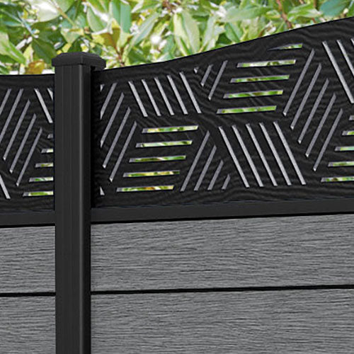 Fusion Cubed Curved Top Fence Panel - Mid Grey - with our aluminium posts