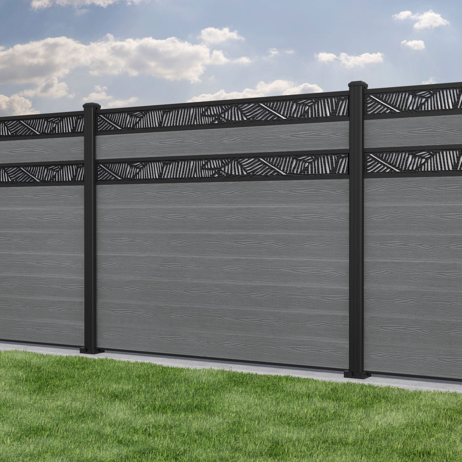 Classic Feather Split Screen Fence Panel - Mid Grey - with our aluminium posts