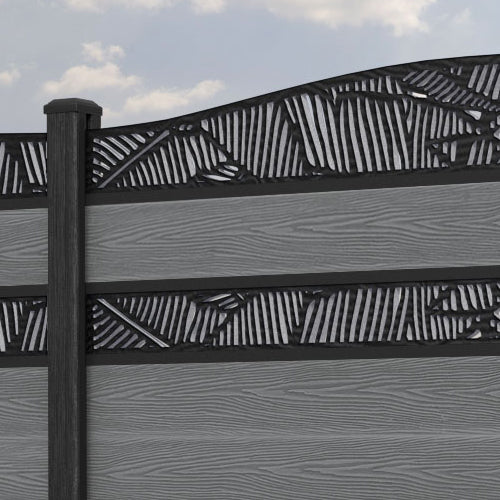 Classic Feather Curved Top Split Screen Fence Panel - Mid Grey - with our composite posts