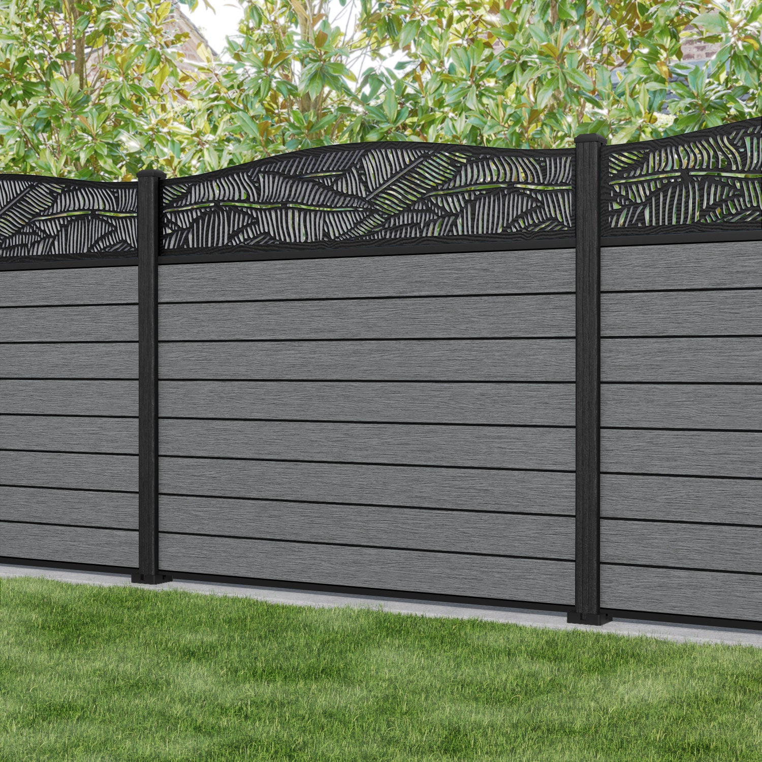 Fusion Feather Curved Top Fence Panel - Mid Grey - with our composite posts