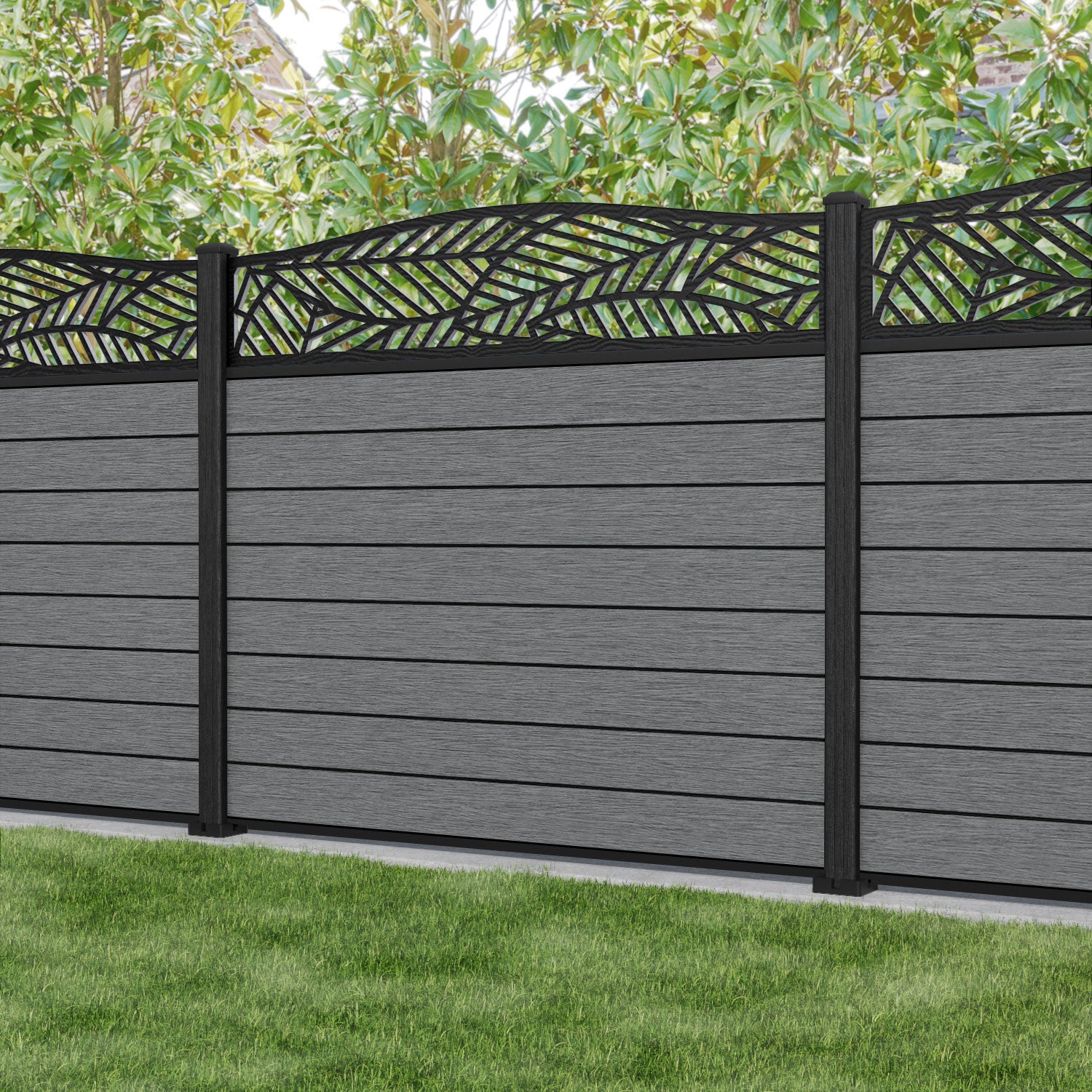 Fusion Habitat Curved Top Fence Panel - Mid Grey - with our composite posts