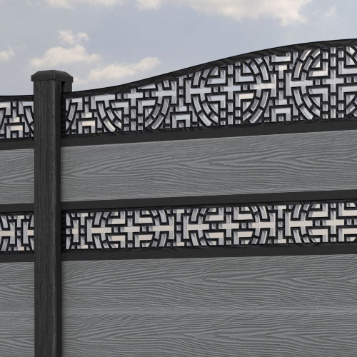 Classic Kumo Curved Top Split Screen Fence Panel - Mid Grey - with our composite posts