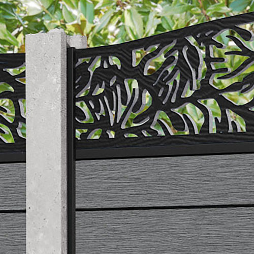 Fusion Botanic Curved Top Fence Panel - Mid Grey - for existing concrete posts