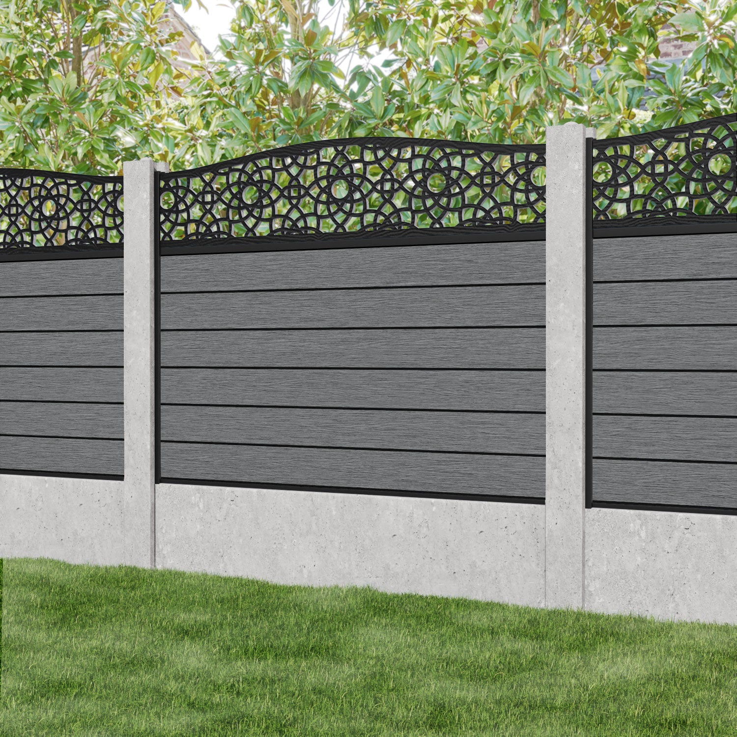 Fusion Ambar Curved Top Fence Panel - Mid Grey - for existing concrete posts