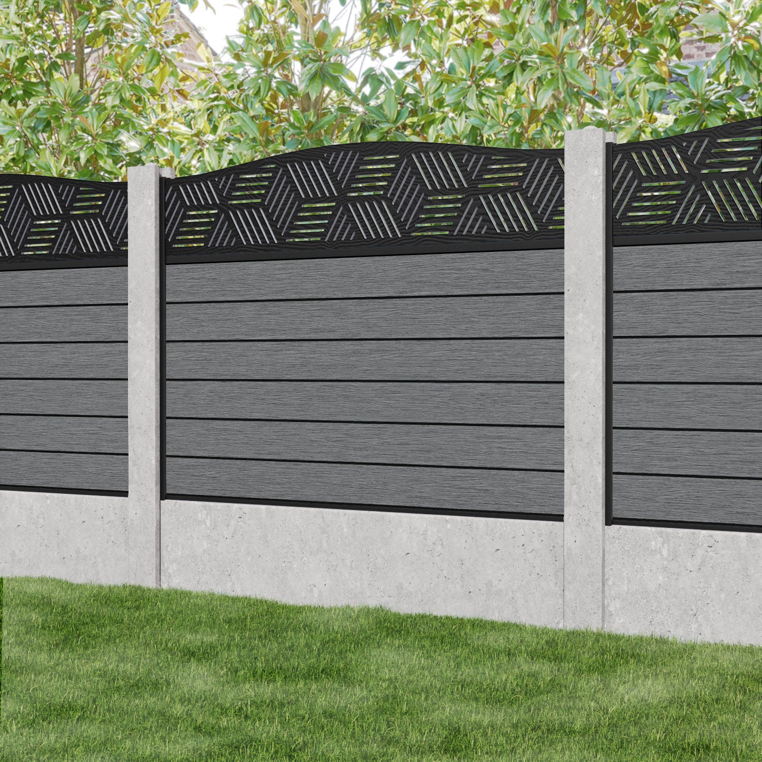 Fusion Cubed Curved Top Fence Panel - Mid Grey - for existing concrete posts