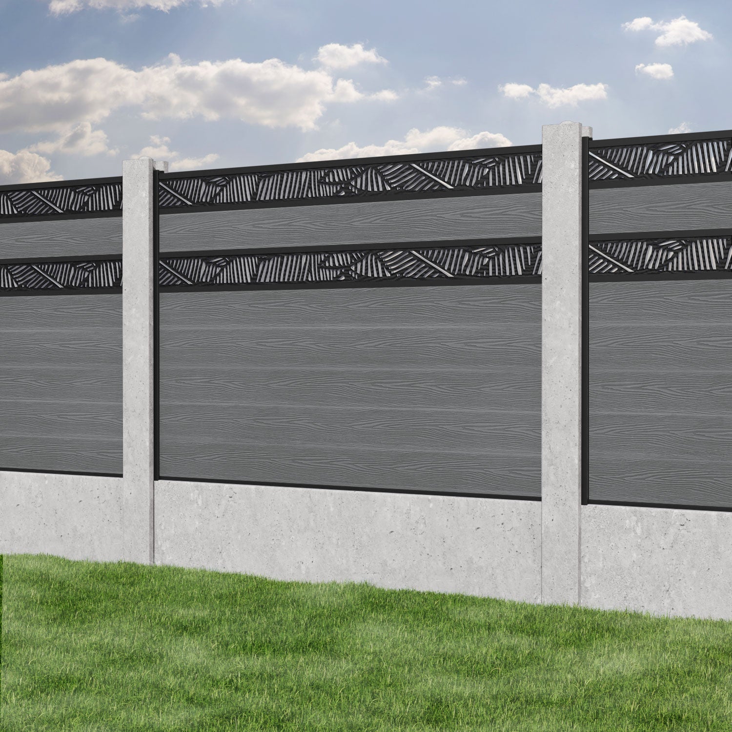 Classic Feather Split Screen Fence Panel - Mid Grey - for existing concrete posts
