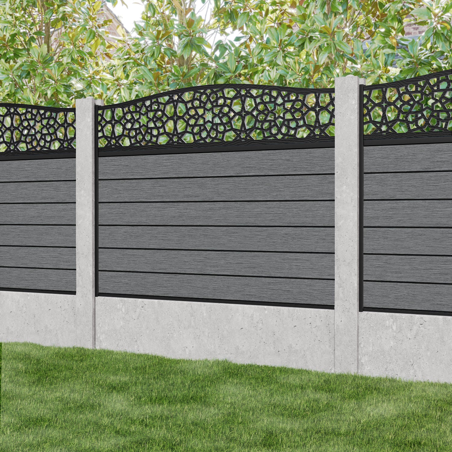 Fusion Nazira Curved Top Fence Panel - Mid Grey - for existing concrete posts
