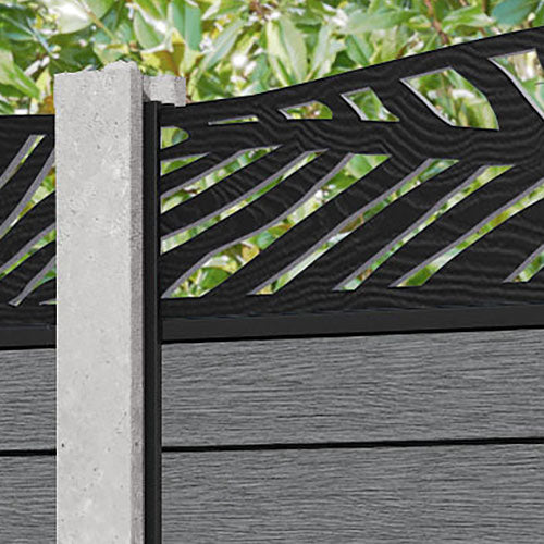 Fusion Palm Curved Top Fence Panel - Mid Grey - for existing concrete posts