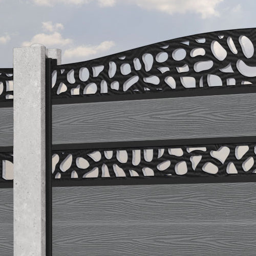 Classic Pebble Curved Top Split Screen Fence Panel - Mid Grey - for existing concrete posts