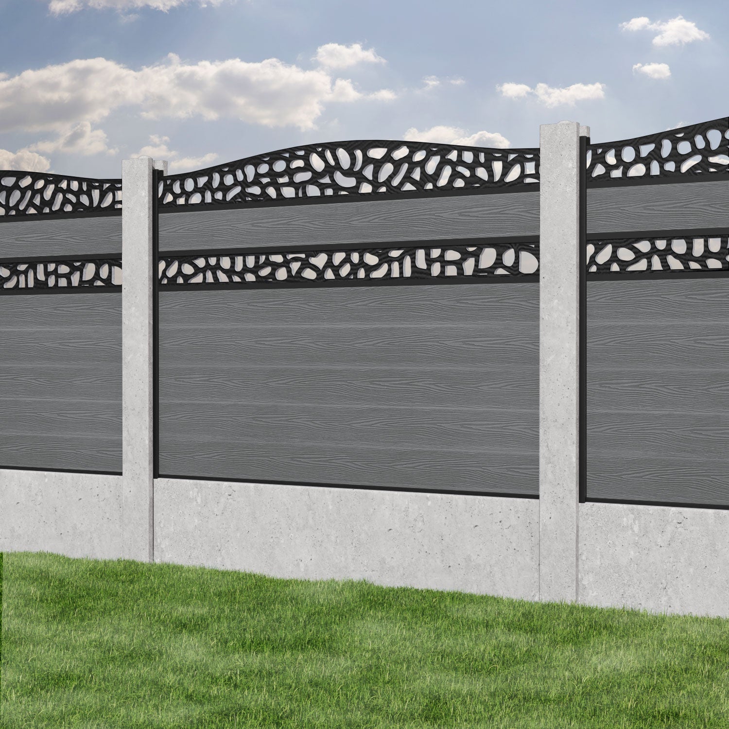 Classic Pebble Curved Top Split Screen Fence Panel - Mid Grey - for existing concrete posts