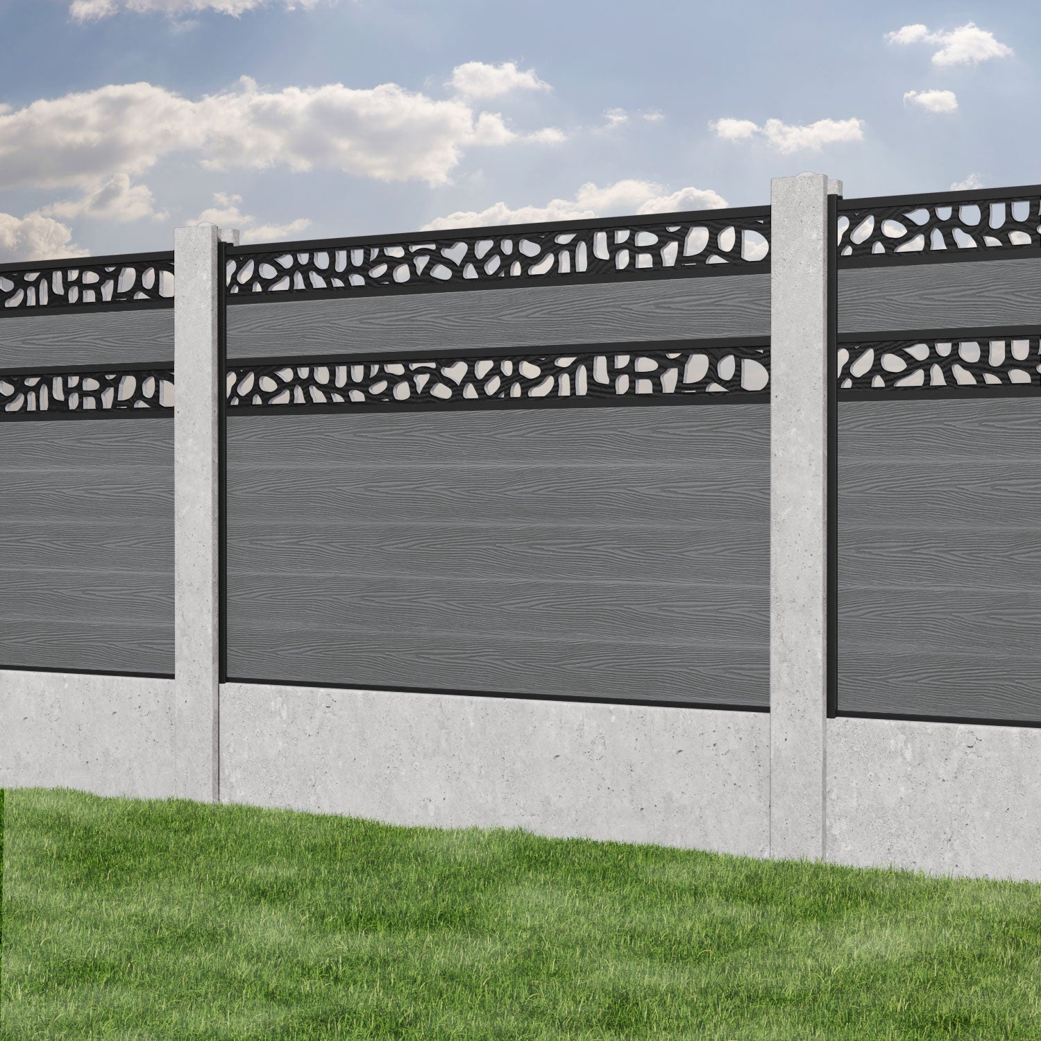 Classic Pebble Split Screen Fence Panel - Mid Grey - for existing concrete posts