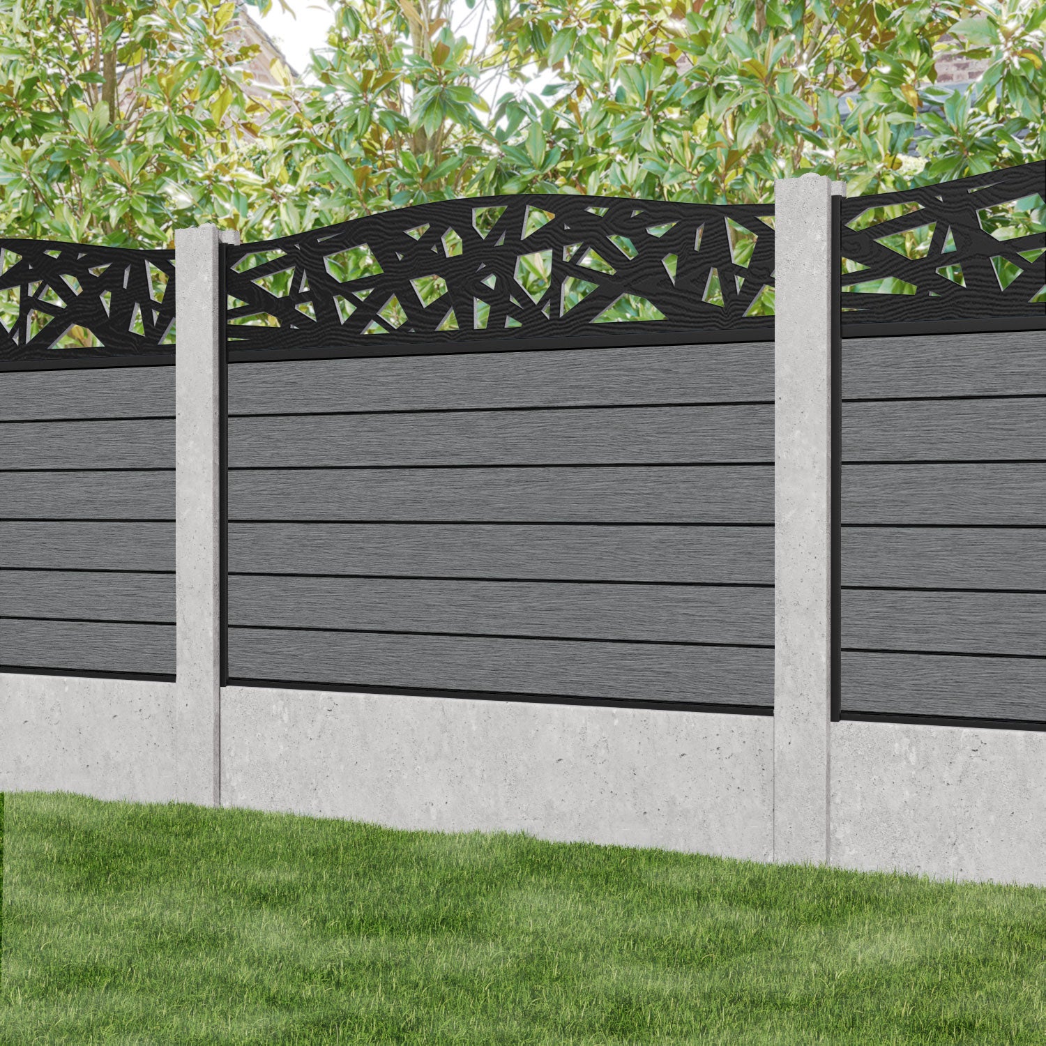 Fusion Prism Curved Top Fence Panel - Mid Grey - for existing concrete posts