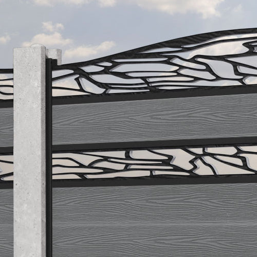 Classic Shatter Curved Top Split Screen Fence Panel - Mid Grey - for existing concrete posts